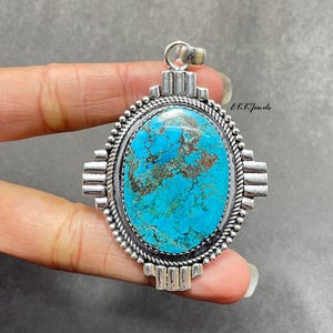 Turquoise Gemstone 925 Sterling Silver Pendant Necklace: Handmade