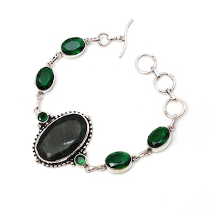 Emerald 925 Sterling Silver Bracelet Emerald Gemstone Bracelet Emerald Silver Jewelry For Gift Emerald Bracelets For women