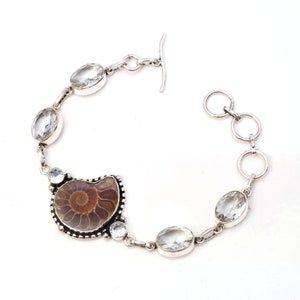 Bracciale in argento sterling 925 con ammonite, bracciale con pietra preziosa in ammonite, gioielli in argento con ammonite, braccialetti in ammonite come regalo