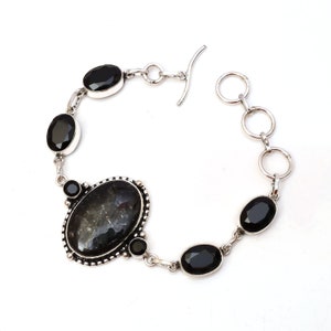 Pulsera de plata de ley 925 Natural Nuummite, pulsera de piedras preciosas Nuummite, joyería Nuummite para regalo, pulseras Nuummite para mujeres