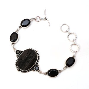 Black Tourmaline Rough 925 Sterling Silver Bracelet Tourmaline Gemstone Bracelet Tourmaline Jewelry Black Tourmaline Bracelets For Gift