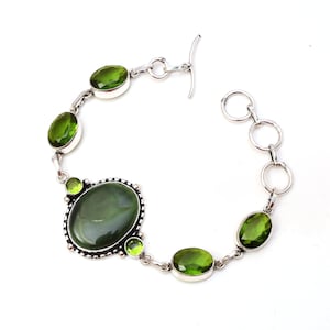 Natuurlijke Serpentine 925 sterlingzilveren armband Serpentine Edelsteenarmband Serpentine zilveren sieraden voor cadeau Serpentine armband vrouwen