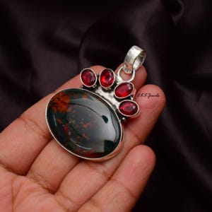 Pendentif fait main avec pierre de sang : collier en argent sterling 925 avec pierres précieuses image 3