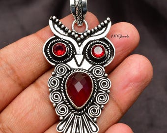 Red Garnet 925 Sterling Silver Pendant Necklace: Handmade Gemstone