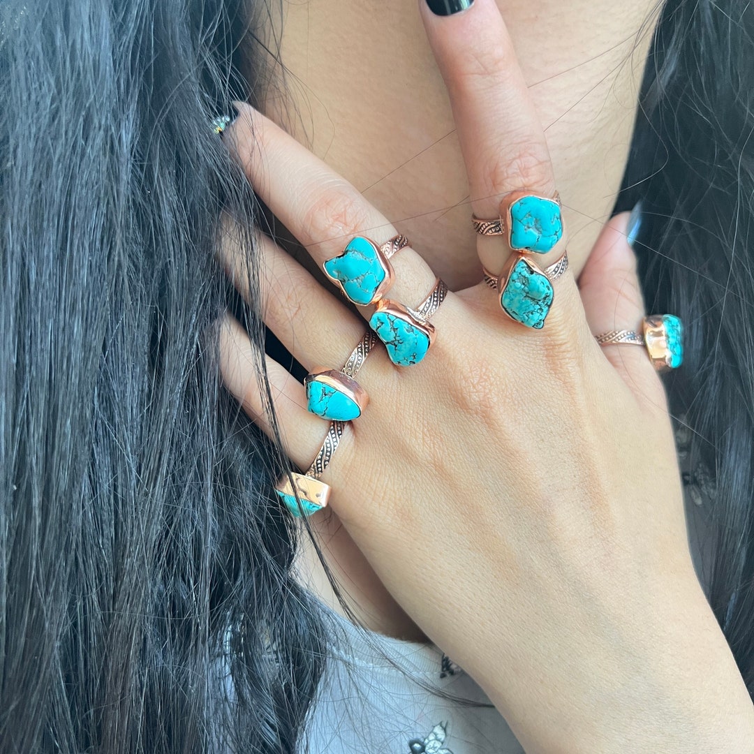 Rough Turquoise Copper Ring: Oxidized Gemstone Jewelry - Etsy