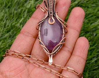 Amethyst Pendant: Handmade Copper Wire Wrapped Necklace