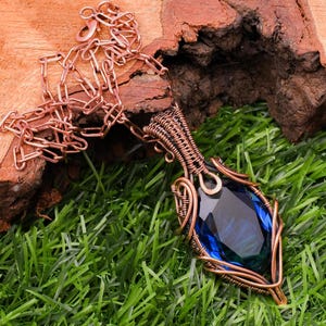 Blue Topaz Pendant Copper Wire Wrapped Handmade Pendant Necklace With Copper Chain