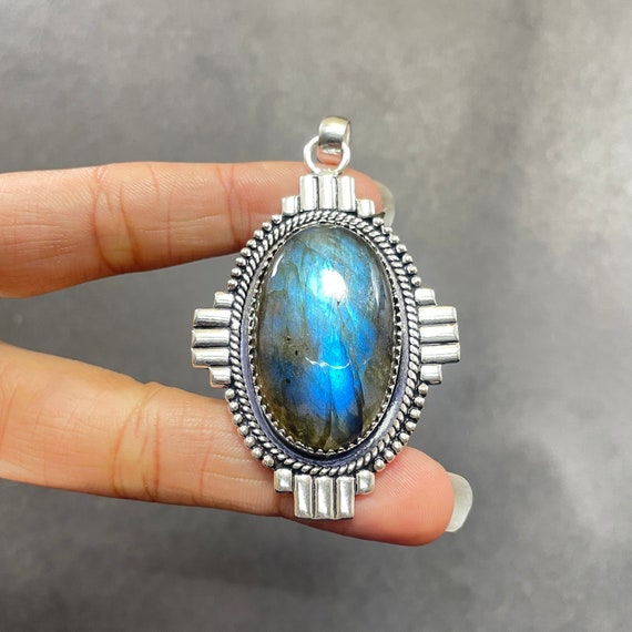 Labradorite Gemstone 925 Sterling Silver Handmade Pendant Necklace
