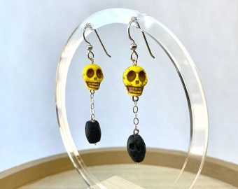 Skull Earrings, Halloween Earrings, Spooky Season, Elegant Skull Earrings, Sterling Silver Earrings, Happy Skulls, Halloween, Sterling