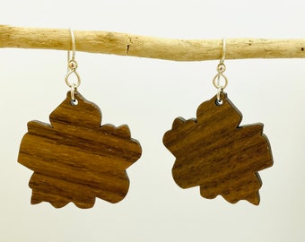 Walnut Wood Leaf Earrings, Wooden Jewelry, Wooden Earrings, Nature Lover, Sterling Silver, Gifts for Her, Minimalist, Nature Inspired