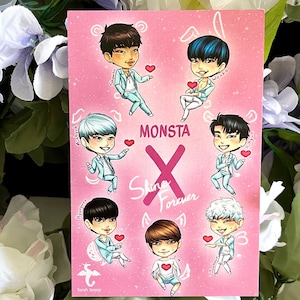 Monsta X Shine Forever OT7 - Arte de fan de K-pop - Impresión artística de 4 x 6