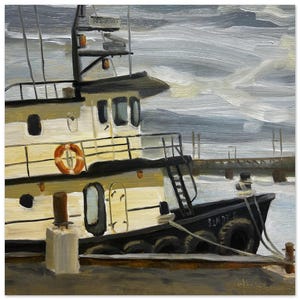 Working Boat, tugboat, Havre De Grace, marine art - Premium Matte Paper Poster - 10x10″