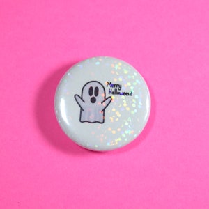 Mystery Holographic Kawaii Spooky Ghost, Metal Backed Pin
