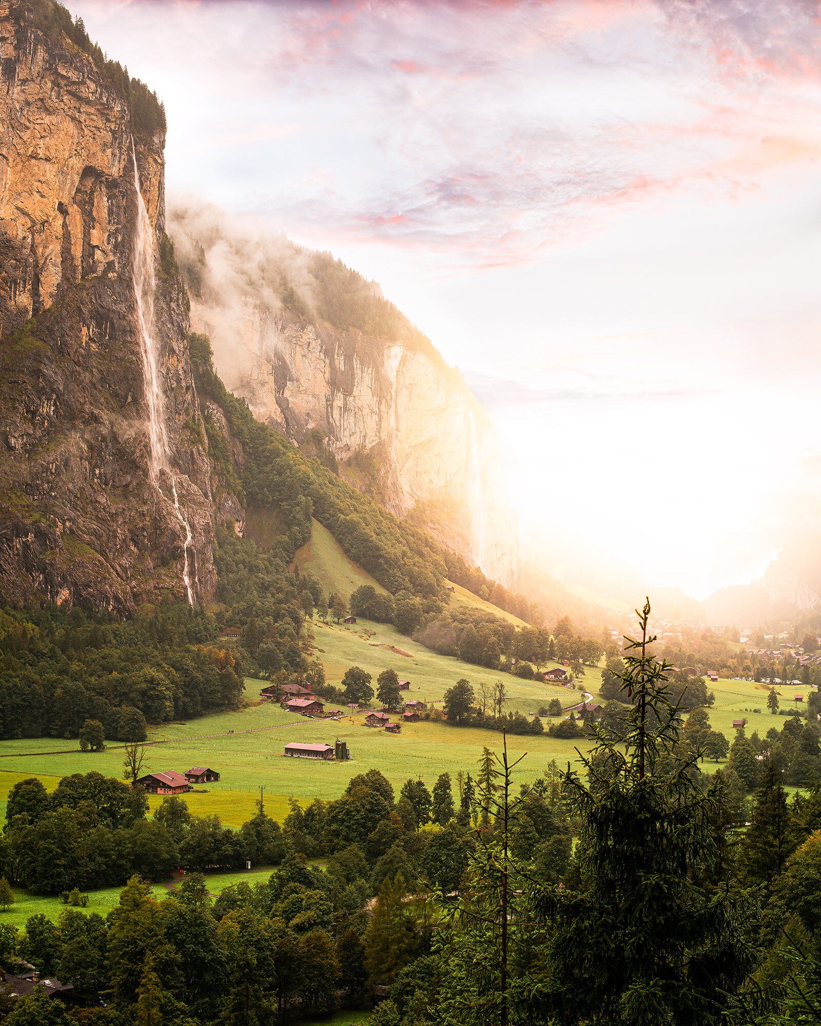 Vallée de Lauterbrunnen, Suisse, Paysage, Cadre Bois, Caisse Américaine, Dibond