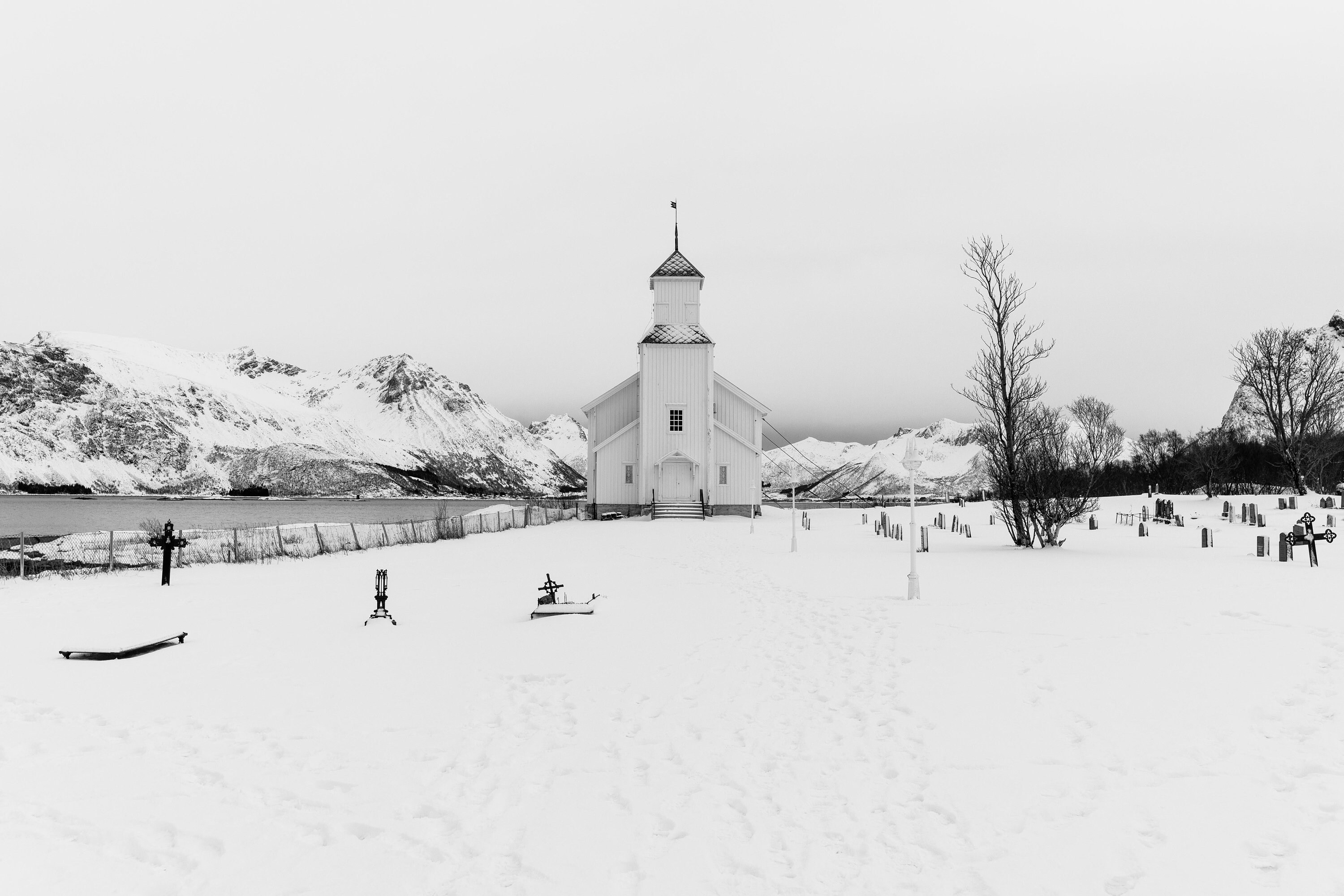 Vieille Église, Lofoten, Norvège, Cadre Bois, Caisse Américaine, Dibond