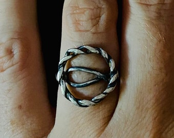 Silver rope and loop ring, wrapped oxidised silver ring celtic style jewelry norse motives wicca style ring, simple but sophisticated