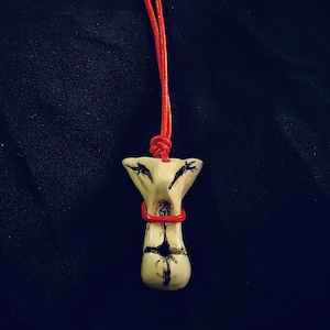 Ceramic fox ghost necklace ceramic pendant glazed artisan work one piece only ghost fox kirara japanese folklore jewelry leather cord red