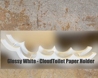 GLOSSY WHITE CLOUD Shaped Toilet Paper Holder - Contemporary Wall Mounted or Freestanding Wooden Storage Shelf