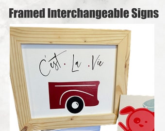 FRAMED INTERCHANGEABLE SIGNS - Frame and Insert Combo, Holiday Wooden Sign, Seasons Greetings, Family Celebrations, Rustic Home Décor