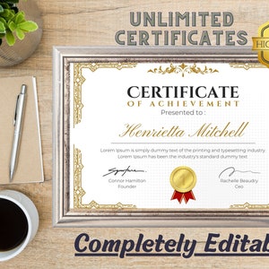 Unlimited Certificate of Achievement, Canva Template, Custom Certificate Template, Job Accomplishment, School Graduation Template