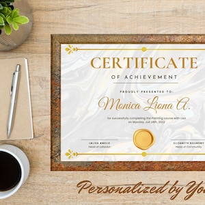 Certificate of Achievement, Editable, Custom Template, Gold Certificate, Powerpoint Template, Accomplishment Certificate Template, Digital