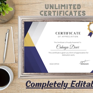 Editable Certificate of Appreciation Template | Printable Award Certificates | Customizable Certificate Design | Unlimited Instant Download