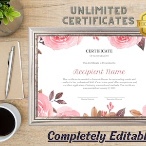 Certificate of Achievement, Appreciation Certificate, Custom Template, Pink Certificate, Triumph Award, Accomplishment Certificate Template
