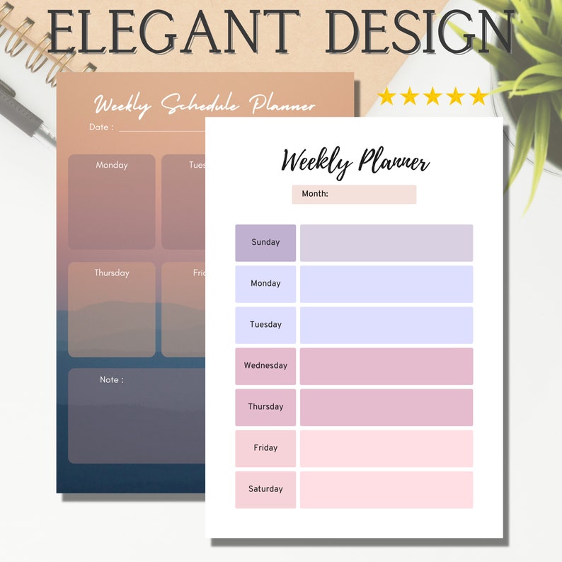 Weekly Planner Printable Landscape Minimalist Weekly Etsy