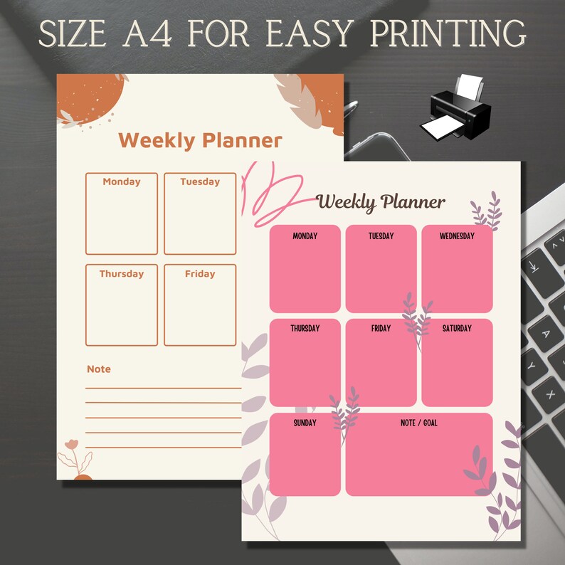 Weekly Planner Printable Landscape Minimalist Weekly Etsy