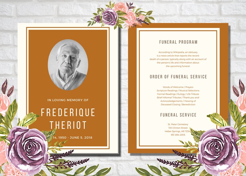 Funeral Program, Editable, Funeral Template, Memorial Program, Funeral