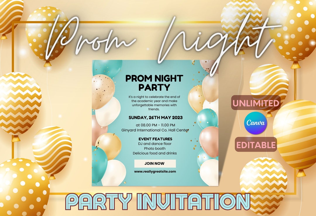 Prom Party Invitation, Party Invitation Instant Download, High School