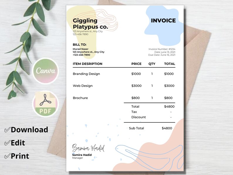 Invoice Template Business Invoice Writeable Invoice Invoice Receipt ...