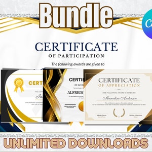 Bundle - Certificate of Achievement, Certificate of Completion Participation, Digital Certificate Maker, Award Certificate Canva Template