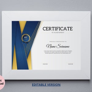 Elegant Certificate of Achievement, Award Certificate, Printable Certificate, Gold Certificate, Certificate of Completion and Completion