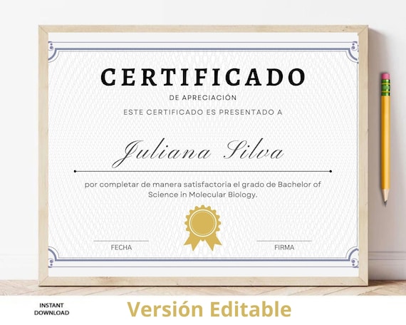 Certificado De Apreciación Premio De Reconocimiento Modelo - Etsy