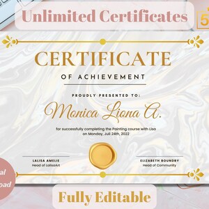 Unlimited Certificate of Achievement, Acommplishment,  Custom Gold Template, Recognizing Excellence, Certificate of Recognition, Editable
