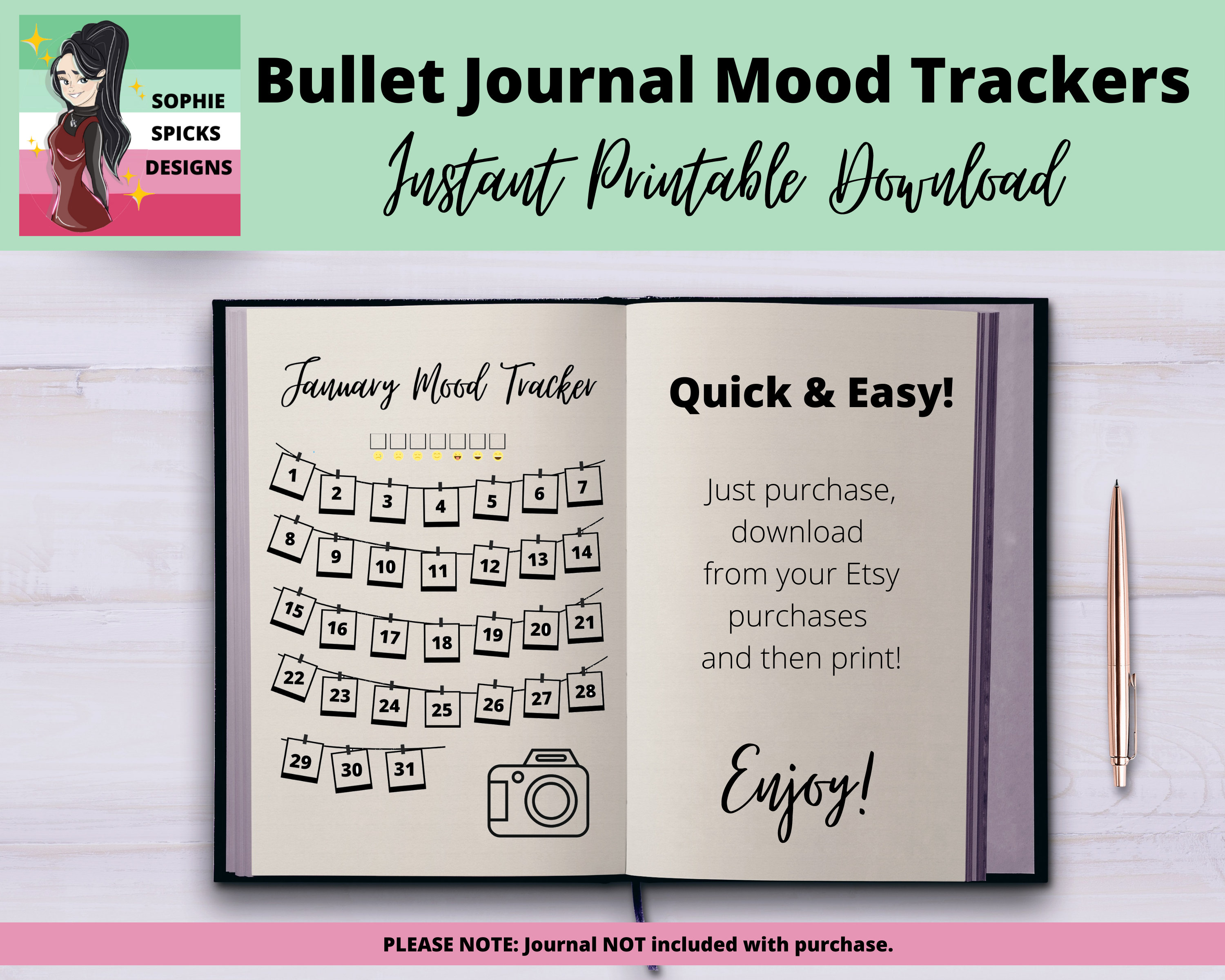 12 Mood Tracker Printable Bullet Journal 2022 | Monthly Bundle A4 A5 ...