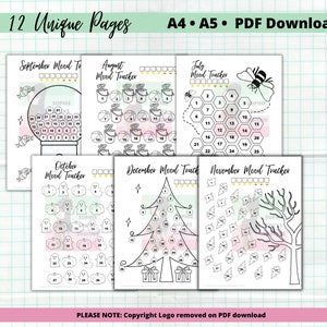 Buy 12 Mood Tracker Printable Bullet Journal 2022 | Monthly Bundle A4 ...