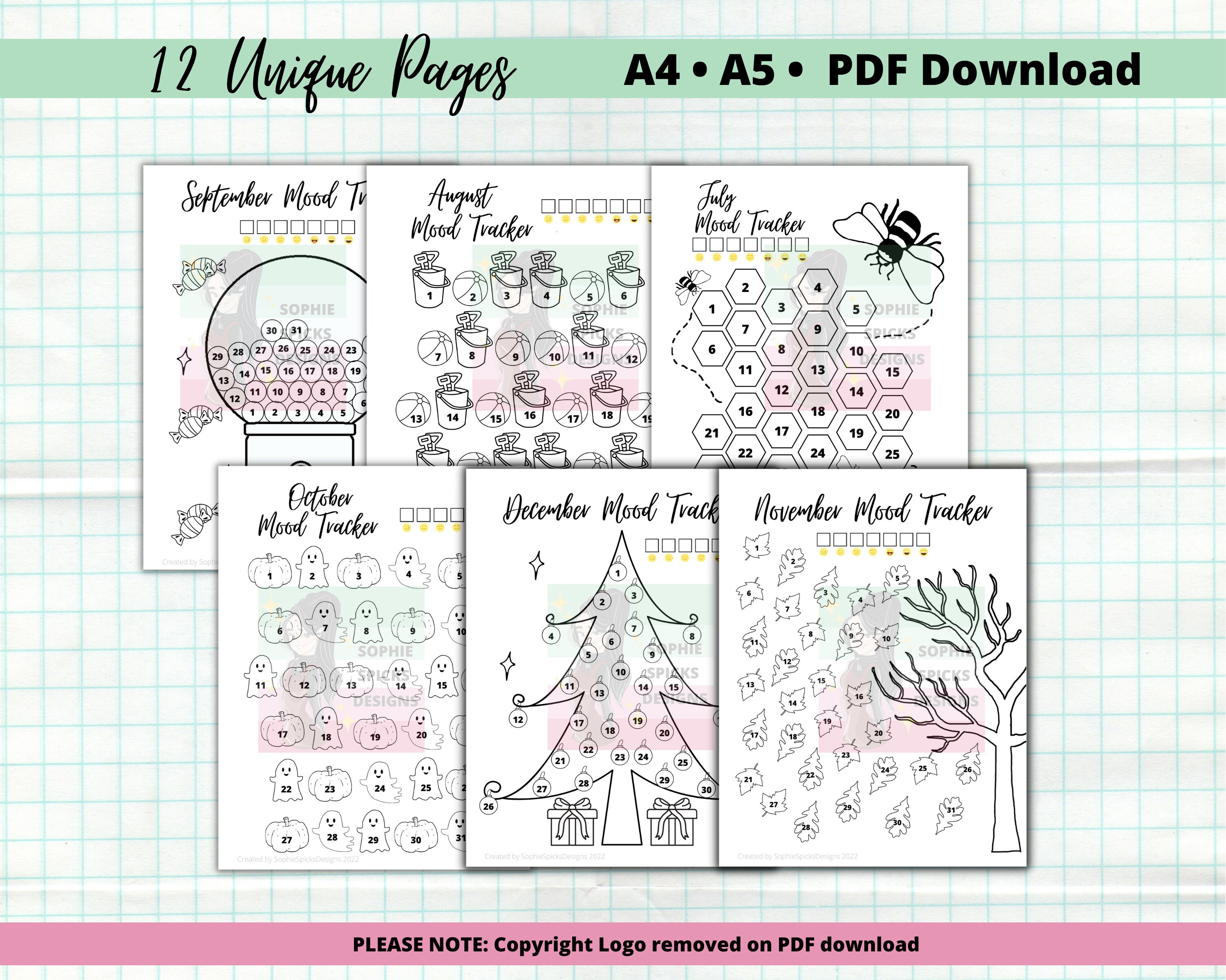 12 Mood Tracker Printable Bullet Journal 2022 Monthly Bundle | Etsy ...