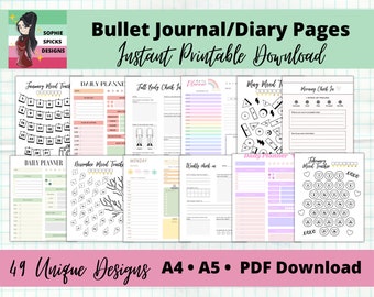 12 Mood Tracker Printable Bullet Journal 2022 | Monthly Bundle A4 A5 ...