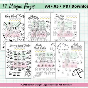 Buy 12 Mood Tracker Printable Bullet Journal 2022 Monthly Bundle Online ...
