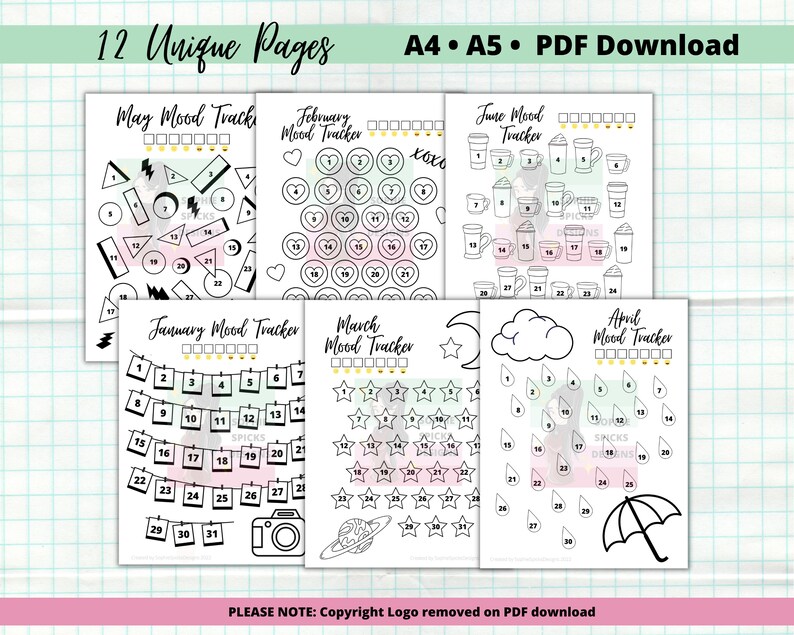 12 Mood Tracker Printable Bullet Journal 2022 Monthly Bundle - Etsy ...