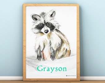 Custom Name Raccoon Art Printable