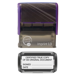 Imprint 13 Certified True Copy of an Original Document Stamp 58 x 22mm in Black Ink