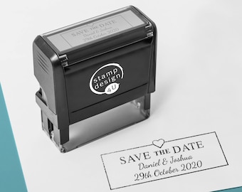 Personalised Rubber Stamp with Wedding Design - Save The Date Heart Border