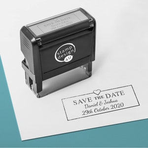 Personalised Rubber Stamp with Wedding Design - Save The Date Heart Border