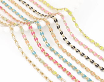 Gold Filled Enamel Chain - Permanent Jewelry Bulk Gold Chain - Bulk Gold Filled Chain - Multicolored Gold Chain