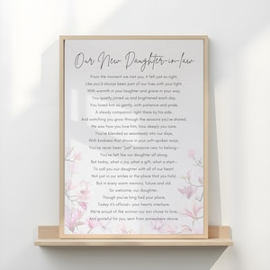 To Our Daughter In Law Poem – Sentimental Wedding Gift from Parents to Daughter in law, Wedding Keepsake Print, Instant A4 Digital Download