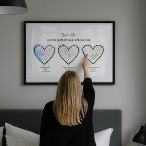 Personalised &#39;Our Special Places&#39; Print with 3 Custom OS Maps – Wedding Gift for Couple, Husband, Wife or Friend – Custom Location Wall Art