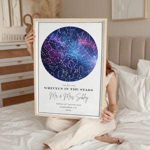 Mappa stellare per matrimonio con certificato / Stampa personalizzata del cielo notturno / Stampa per anniversario / Ricordo di matrimonio per il marito / Regalo per lei